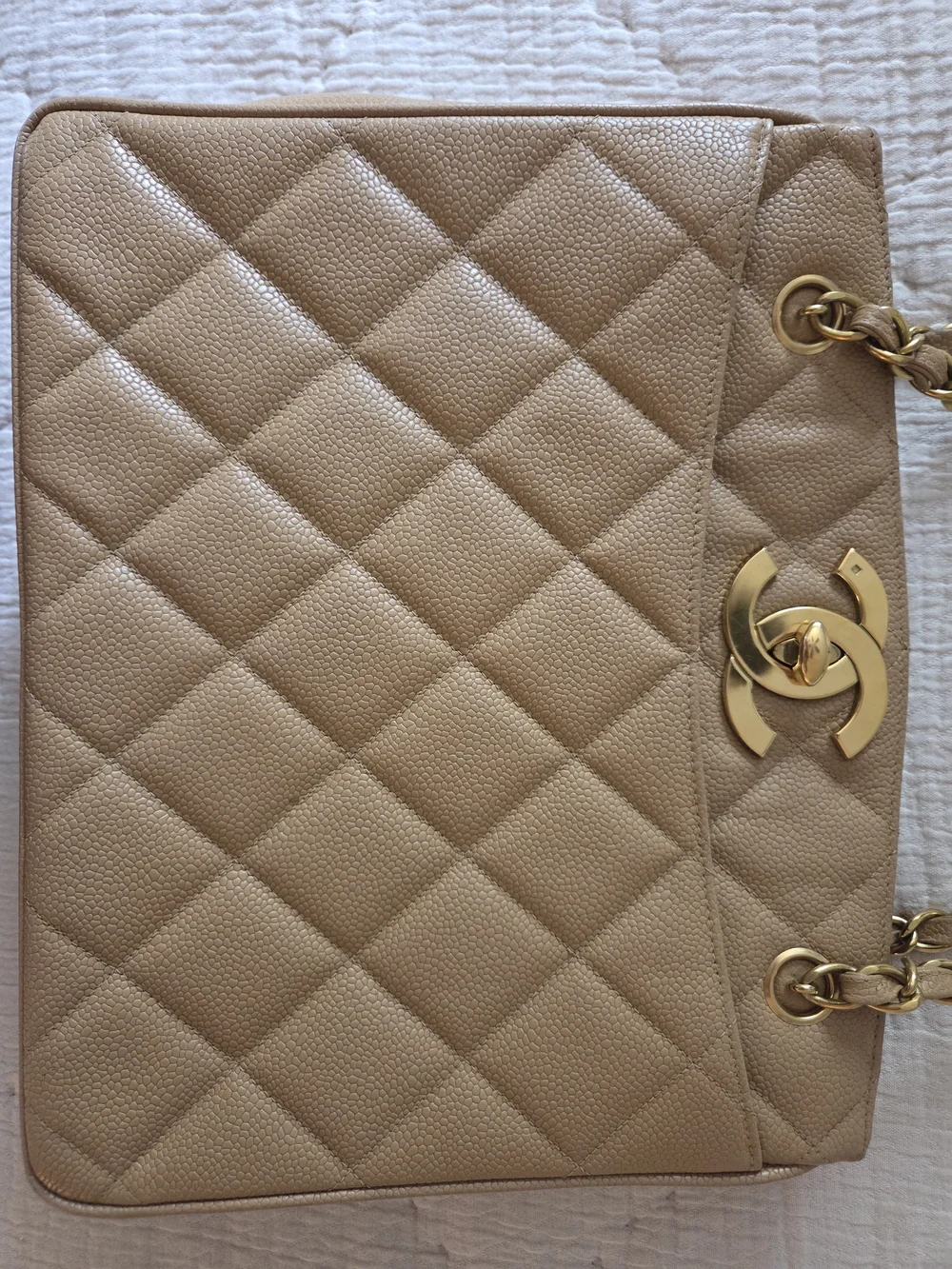 Chanel CAVIAR JUMBO CC TURNLOCK SHOPPER *MINT*
